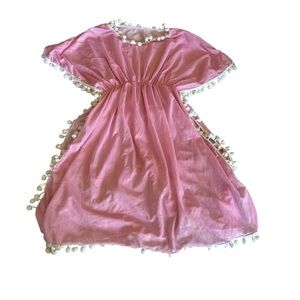 Pink Bathing Suit Cover with Pom Pom Trim